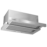 COMFEE' CHL03M21S Flachschirmhaube Dunstabzugshaube 60cm Umluft, 400 m³/h Luftstrom, Dunstabzug Unterbau Integrierte Einbau Flach Abluft Abzugshaube, Silber