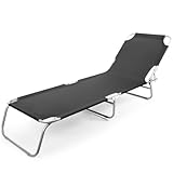 BigDean Sonnenliege klappbar 150 kg belastbar mit 4-Fach Verstellbarer Rückenlehne – hochwertige Gartenliege für Balkon, Garten & Strand - schwarz