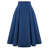 Pleated Skirt Damen Lang Midi Plisseerock - Rock Knielang Midirock Faltenrock Plissee Damenrock a Linie Swing Röcke Gefaltet Strandrock Blau