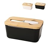 Generisch Brottopf Keramik Mit Holzdeckel, Brottopf Zum Aufbewahren (Schwarz)