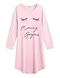 Arshiner Mädchen Nachthemd Langarm Kinder Nachtkleid mit Niedlichen Prints Schlafanzug Kleid Nightdress für Mädchen 9-10 Jahre