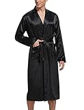Irdcomps Herren Robe Satin Kimono Morgenmantel Lang Bademantel Leicht Seide Nachtwäsche Pyjama für Männer mit Gürtel Schwarz M