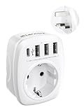 LENCENT Reiseadapter Adapter England Deutschland Stecker, EU auf UK, Typ-G Reisestecker für Großbritannien Irland Wand Steckdosen, Mit 3 USB/1 Typ C/AC Steckdosenadapter