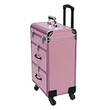 Schminkstation Schminktisch Mit 4Rollen Schminkkoffer Make Up Koffer Trolley Kosmetikkoffer Groß Kosmetikorganiser Multikoffer Schmuckkoffer Friseurkoffer HandgepäCk Beauty Case Rosa Rollen