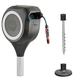 GARDENA Garten-Schlauchbox RollUp M (weiß) 20 m, Schwenkbare Schlauchbox, integrierte Schlauchführung, inklusive 20 m Gardena Qualitätsschlauch, Erdspieß und Montagehilfe (18616-60)