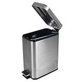 Beldray LA041173SS Treteimer für Badezimmer – Abfalleimer mit rechteckigem Soft-Close-Deckel, Küchen-/Schlafzimmer-/Büro, herausnehmbarer Inneneimer, 5 L, schlankes, tragbarer Tragegriff, Edelstahl