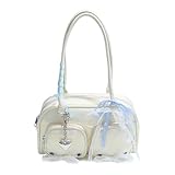 LYEAA Damen-Umhängetasche, PU-Leder, Spitze, Achseltasche, Bowknot Boston-Tasche (weiß), weiß, 200.00x135.00x200.00mm