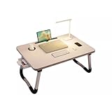 Jxngery Laptop-Bett-Schreibtisch, faltbar, tragbar, Betttisch, Tablett-Ständer mit Getränkehalter, Schublade für Sofa, Boden, Lesen, Schreiben, Essen, Weiß