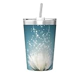 QGWDYYJQ Thermobecher mit asiatischem Lotusblütendruck, 340 ml, mit konischem Strohhalm, tragbarer Thermobecher