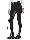 FitsT4 Sports Damen Winterreitleggings Fleece-Reithose Silikon Vollbesatz Reithose mit Reißverschluss-Taschen und Gürtelschlaufen,Schwarz,M