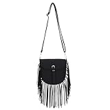 GOKTOW Damen Umhängetasche aus veganem Wildleder im Western & Boho Stil mit Fransen, Retro Satteltasche als Schulter- und Crossbody Bag