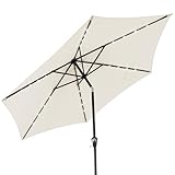 Kingsleeve® Sonnenschirm UV Schutz 80+ Balkon 300 cm LED Beleuchtung Solar Schutzhülle Groß Kurbel Knickbar Terrasse Gartenschirm Marktschirm Creme