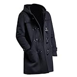 TYVANDE Herren Wintermantel Dicker Woll-Trenchcoat Mittellang Slim Fit Gepolsterter Warmer Casual Peacoat, Duffle-Kragen Windbreaker Zweireihige Lange Jacken Mantel Windbreaker Outwear(Black,M)