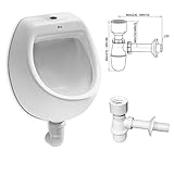 VBChome- Set: Urinal Zulauf Oben Weiß Modern Hochwertig Keramik Pinkelbecken senkrecht Pissoir Mini + Siphon Flaschensiphon A50132