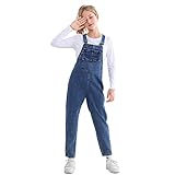 Rolanko Mädchen Kinder Jeans Latzhose Jumpsuit Lange Hose Overall mit Verstellbaren Hosenträgern, Blue Pocket, Größe:130