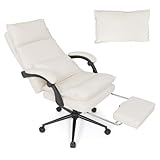 YU YUSING Gaming Stuhl Ergonomischer Bürostuhl Chefsessel mit Lenden, Kopfkissen und Fußstütze, Schreibtischstuhl, Chefbürostuhl PU-Leder mit Hoher Rückenlehne, Verstellbarer Drehstuhl, Beige