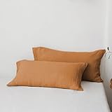 Simple&Opulence 2er Set Kissenbezug 40x80cm,100% Vorgewasches Leinen,ÖkoTex Zertifiziert,Antiallergischer Atmungsaktiver Kopfkissenbezug, Caramel,40 x 80 cm