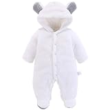 CAIYLAI Baby Strampler Neugeborene Uni Baby Winter Overall Kapuze Strampler mit Footies Hut Fleece All in One Schneeanzug Outfits Flanell Bodysuit, weiß, 12 Monate