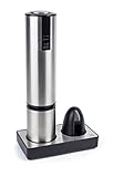 PEUGEOT - Elektrischer Korkenzieher Elis Touch - Wiederaufladbar mit Ladestation - Edelstahl und ABS Kunststoff - Lange Leistungsdauer - Edelstahlfarben