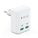 USB C Ladegerät 4 Port Schnellladegerät [2 USB-C + 2 USB-A] MultiPort Netzteil 40W USB C Ladeblock für Apple iPhone 15 14 13 12 11/Pro/Pro Max/Plus/Mini SE XS XR 8,iPad, Samsung, Handys