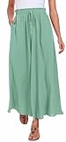 WUWUSKY Sommerhose Damen Leicht Lässige Palazzo Hose Elegant High Waist Baggy Freizeithose mit 2 Taschen,Hellgrün,XL