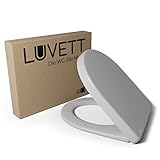 LUVETT® WC-Sitz mit Absenkautomatik D140 D-Form Soft Close® & TakeOff EasyClean Abnahme, hygienisch & beständig Duroplast WC-Deckel mit 3in1 Edelstahl Scharnier-Set, Farbe:Manhattan Grau