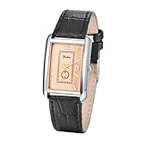 JewelryWe Damenuhr Leder Rechteckig Uhren: Klassische Analog Quarz Armbanduhr Damen Schwarz PU Lederarmband Geschäft Lässige Uhr mit Eckigem Gehäuse