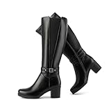 ErikenUrben Damen Knie Reitstiefel Chunky Heel Metal Schnalle Stiefel Tall Calf Stiefel Reißverschluss Winter Schuhe Black Große 40