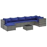 Willood 8-TLG. Garten-Lounge-Set Gartenmöbel Set Gartenmöbel Set mit Kissen 3X Eckteil + 3X Mittelteil + Tisch + Fußstütze Grau und Blau