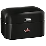 Wesco Single Grandy Brotkasten in der Farbe schwarz, pulverbeschichtetes Stahlblech, Lüftungslöcher und stabiler Handgriff, 22 x 26,8 x 17,5 cm