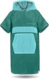 normani Baumwoll Surfer Poncho - Strandponcho - Handtuch-Poncho - Unisex Strand Umziehhilfe - geschlossener Bademantel für Damen und Herren Farbe Petrol/Türkis Größe S-M