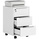 HOMCOM Mobiler Bürocontainer mit 3 Schubladen und Schloss, Büroaufbewahrungsmöbel auf Rollen für Dokumente und Drucker, kompakter Aufbewahrungscontainer für Arbeit oder Schlafzimmer, 40x40x63,5cm,