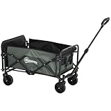 Outsunny Gartenwagen 90 kg belastbar, klappbar Transportwagen mit herausnehmbare Plane, Griff, Rädern, Lenkachse, Bollerwagen Handwagen Gartenkarre 72 Liter Gerätewagen für Haus Garten, Grün