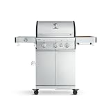 BURNHARD® - Deutsche Marke - 3-Brenner Gasgrill FRED Deluxe + Drehspieß Rotisserie, inkl. Backburner, 900°C Infrarot-Keramikbrenner, Seitenkochfeld, Gusseisen-Grillrost, Grillabdeckung
