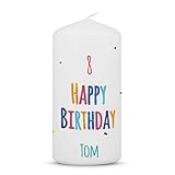 GRAVURZEILE Bedruckte Kleine Kerze - Geburtstagskerze Happy Birthday - Personalisiert mit Name & Alter - brilliant bedruckte Kerze - Geschenk für Mädchen & Jungen zum Kinder Geburtstag