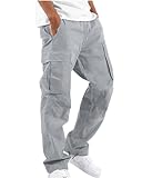 YAOHUOLE Cargo Hosen Männer Lang Leinenhose Herren Leichte Lose Herren Arbeitshosen Regular Fit Grau 2XL