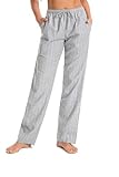 JTPW Damen 100% Baumwolle Super Soft Flanell Pyjama/Lounge Bottoms mit Taschen,Grey Melange Stripe,Size:M
