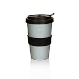 Mahlwerck Kaffeebecher to go, Porzellan Coffee-to-go Becher mit auslaufsicherem Deckel, Beton-Design,grau, 400ml