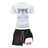 Generisch Jogginganzug Herren Trainingsanzug Sommer Bequeme Sportanzug Activewear-Sets 2 Teilig mit Tshirt und Kurz Sporthose Fitness Kleidung Poloshirt Kurzarm Baggy Streetwear Mit Mode Print