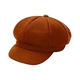 Damenhut, Herbst- und Wintermütze, warm, modisch, Wolle, Baskenmütze, Malermütze, Winterbekleidung, Orange, Einheitsgröße