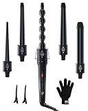 5 in 1 Lockenstab Set, Ohuhu Lockenstäbe 9 to 32 mm mit Verschiedenen Aufsätzen für Große und Kleine Locken, Handschuhe & 2 Clips, Einstellbare Temperatur, Keramikbeschichtung, Geschenke für Frauen