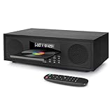 Kompaktanlage mit CD Bluetooth, CD-169 Stereoanlage Kompaktanlage CD-Player mit 2 x 20 Watt Mini HiFi Anlage, UKW-Radio, Aux-In, USB-Wiedergabe, Stereoanlage mit CD Micro HiFi System (Holzmaserung)