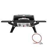 Royal Gourmet 2-Brenner Tragbarer Gasgrill, 5 kW Tischgrill mit klappbaren Seitentischen, portabler BBQ Grill für Balkon, Terrasse, Garten Schwarz