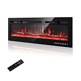 PURFINO 50'/127cm Elektrokamin Wandkamin - Einstellbare 12 Farben LED Flamme & Knistereffekt, 900W/1500W Elektro Kamin mit Heizung und 15-30°C Thermostat, Intuitiver Touchscreen & Fernbedienung