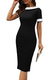 HOMEYEE Damen Elegant Kurzarm U-Boot-Ausschnitt Farbblock Bodycon Cocktail Bleistiftkleid Rückenfrei Etuikleid B930 (L, Schwarz)