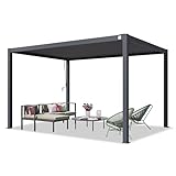 PRIMEYARD Pergola 3x4 m Aluminium-Pfosten mit Lamellendach aus Stahl anthrazitfarbene Terrassenüberdachung