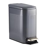 ELPHECO Abfalleimer für das Badezimmer 7 Liter Tretabfalleimer mit Inneneimer, Tretabfalleimer mit sanft schließendem Deckel, schlanker Mülleimer aus Edelstahl für kleine Räume, rechteckig grau