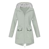 Regenjacke Damen Wasserdichte Atmungsaktive Einfarbig Softshelljacke Gefüttert mit Gestreift Stanzjacke Übergangsjacke Frühling Herbst Leichte Reißverschluss Kapuzenjacke Regenmantel Jacket