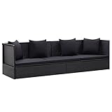 Sufrk Garten-Sofabett mit Kissen Poly Rattan Schwarz Polyrattan Gartenlounge Sofa Outdoor Liege