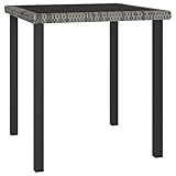 QUAHEAS Garten-Esstisch Grau 70x70x73 cm, Poly Rattan, Gehärtetes Glas, Pulverbeschichteter Stahl, Robuster Outdoor-Tisch für Terrasse, Balkon & Garten